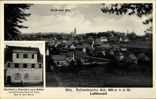 Ak Bitz im Zollernalbkreis Baden Württemberg, Gasthof und Pension zum Adler, Blick auf den Ort