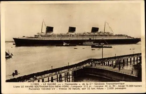 Ak Le Havre Seine Maritime, Dampfschiff Normandie, Dampfer, CGT, French Line