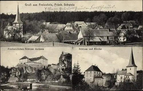 Ak Freienfels Hollfeld in der Fränkischen Schweiz, Gesamtansicht, Schloss Aufsees, Kirche