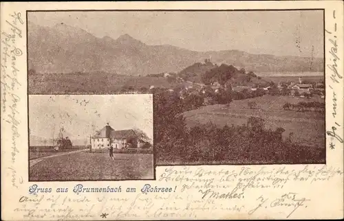 Ak Brunnenbach am Rohrsee Kochel am See Oberbayern, Panorama, Gasthaus