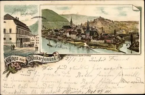 Litho Neckargemünd am Neckar, Gasthaus zum Anker, Gesamtansicht