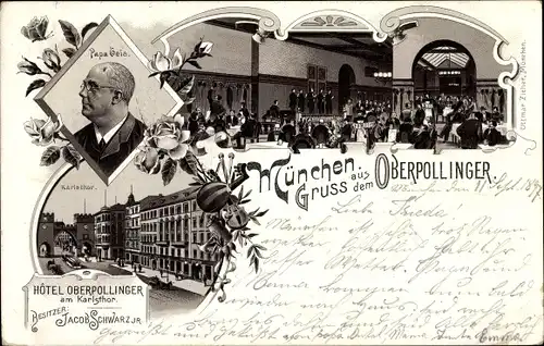 Litho München, Hotel Oberpollinger am Karlstor, Inh. Jacob Schwarz, Papa Geis, Saalansicht