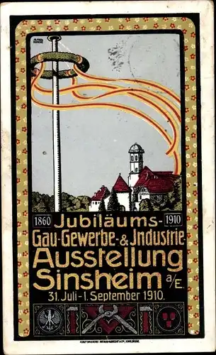 Künstler Ak Sinsheim in Baden, Jubiläums Gau Gewerbe & Industrie Ausstellung 1910