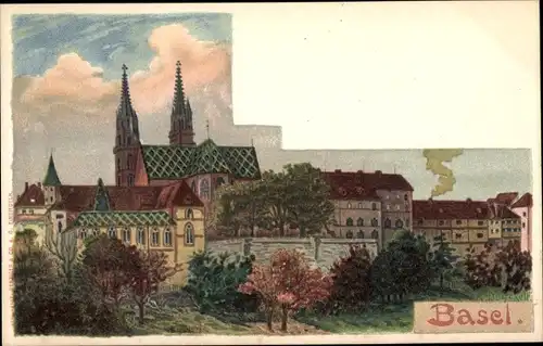 Künstler Litho Dussault, Bâle Basel Stadt Schweiz, Stadtansicht, Kirche