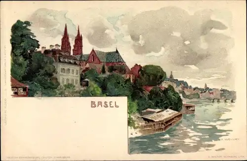 Künstler Litho Voellmy, F., Bâle Basel Stadt Schweiz, Stadtansicht