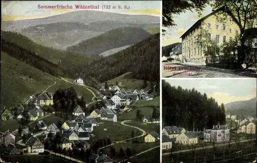 Ak Wildenthal Eibenstock im Erzgebirge, Hotel Drechsler, Blick auf den Ort