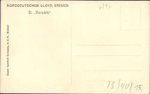 Ak Dampfer Vorwärts, Norddeutscher Lloyd Bremen