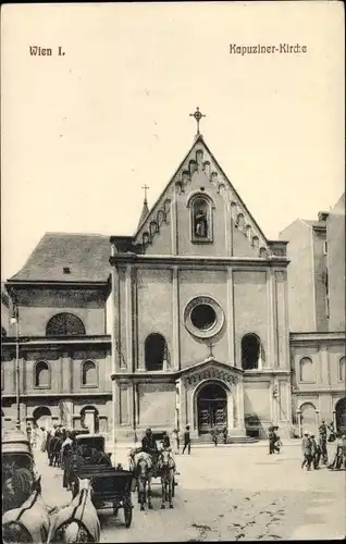 Ak Wien 1. Innere Stadt Österreich, Kapuziner Kirche, Kutschen