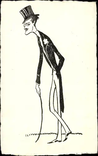 Ak Großer dürrer Mann im Frack mit Zylinder