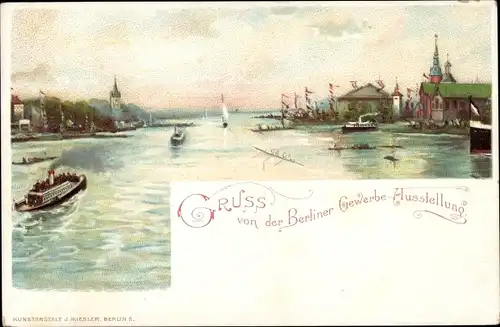 Litho Berlin Treptow, Berliner Gewerbe Ausstellung 1896, Ausstellungsgelände an der Spree