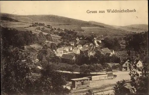 Ak Waldmichelbach Wald Michelbach im Odenwald Hessen, Gesamtansicht, Bahnstation