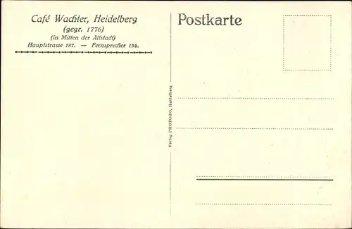 Ak Heidelberg am Neckar, Cafe Wachter, Hauptstraße 187