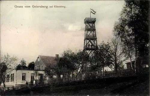 Ak Burkhardtsdorf im Erzgebirge, Geiersberg bei Eibenberg, Aussichtsturm, Gastwirtschaft