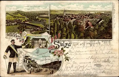 Litho Bad Sulza im Weimarer Land Thüringen, Marktplatz, Salinen, Bauschule, Student