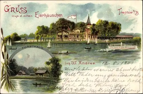 Litho Berlin Treptow, Gruß aus dem alten Eierhäuschen, Forsthaus