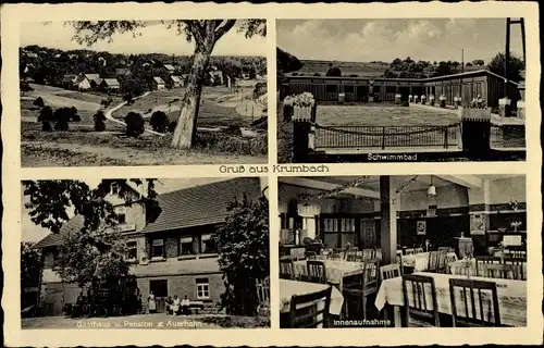 Ak Krumbach Limbach in Baden, Gasthof Pension zum Auerhahn, Schwimmbad, Ortspanorama