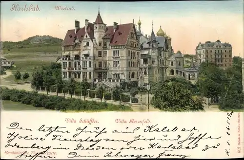 Ak Karlovy Vary Karlsbad Stadt, Westend, Villa Schäffler, Villa Rosenfeld