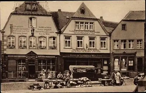 Ak Sankt Wendel Saarland, Häuser mit Bekenntinissprüchen am Domplatz, Marktstände