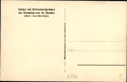 Ak Sankt Wendel Saarland, Häuser mit Bekenntinissprüchen am Domplatz, Marktstände