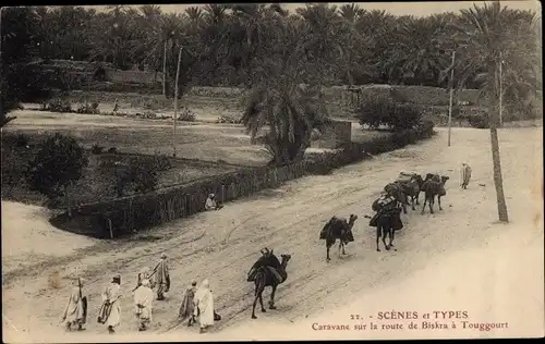 Ak Biskra Algerien, Caravane sur la route de Biskra a Touggourt