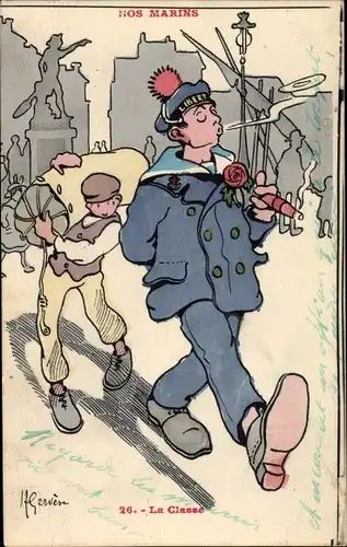 Künstler Ak Gervere, Nos Marins, Marinesoldat Zigarre rauchend, La Classe
