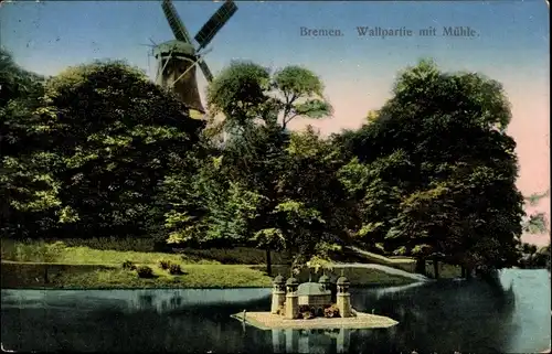 Ak Hansestadt Bremen, Wallpartie, Windmühle