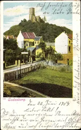 Ak Bad Godesberg Bonn am Rhein, Blick auf den Ort, Godesburg