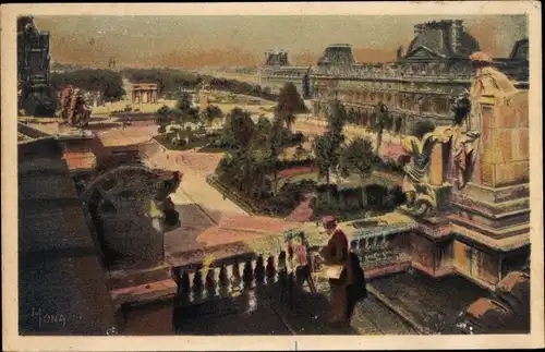 Künstler Ak Mona, Paris Louvre, Perspective sur les jardins de Louvre et des Tuileries