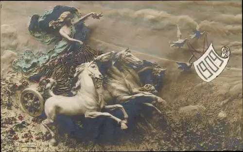 Ak Plastik von Domenico Mastroianni, Pferdewagen, Tauben, Plastik, 1909