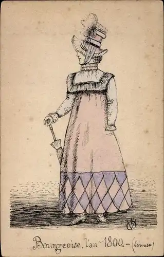 Künstler Ak Standportrait einer Frau um 1800, Bourgeoise 1800