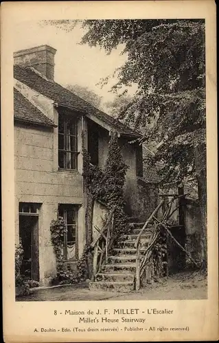 Ak Seine et Marne, Maison de J. F. Millet, Escalier, Millet's House Stairway