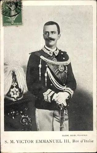 Ak König Viktor Emanuel III. von Italien, Portrait, Uniform, Helm, Säbel, Orden