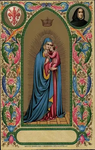 Passepartout Ak Maria mit Jesus, Wappen, Beato Angelico, Madonna della Stella