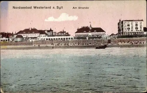 Ak Westerland auf Sylt, Strandblick vom Wasser aus gesehen, Hotels