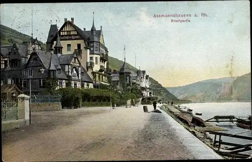 Ak Assmannshausen Rüdesheim am Rhein, Partie am Rhein