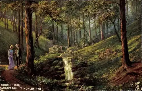 Künstler Ak Friedrichroda im Thüringer Wald, Wasserfall im Kühlen Tal