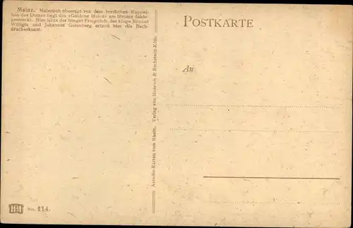 Künstler Ak Astudin, Mainz am Rhein, Teilansicht mit Rhein, Kuppelbau des Domes