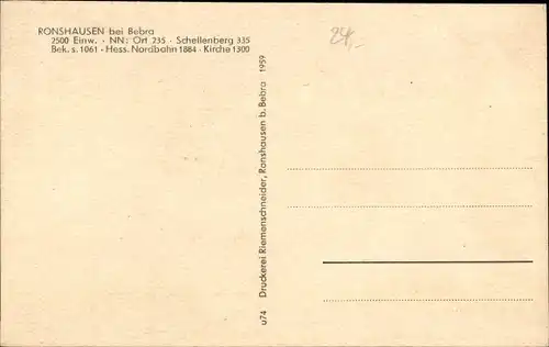 Ak Ronshausen in Hessen, Teilansicht mit Schellenberg