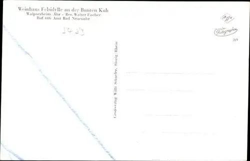 Ak Walporzheim Bad Neuenahr Ahrweiler in Rheinland Pfalz, Weinhaus Felsidylle an der Bunten Kuh