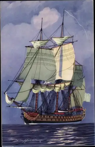 Künstler Ak Haffner, En Panne, XVIIIe siècle, Segelschiff, Dreimaster
