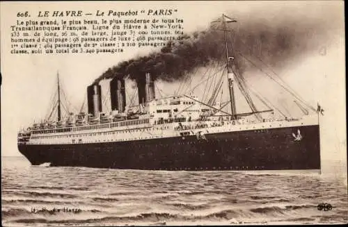 Ak Le Havre Seine Maritime, Paquebot Paris, Dampfer, CGT, French Line