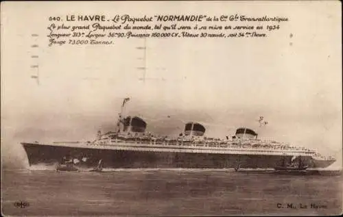 Ak Le Havre Seine Maritime, Le Paquebot Normandie, Dampfer, CGT, French Line