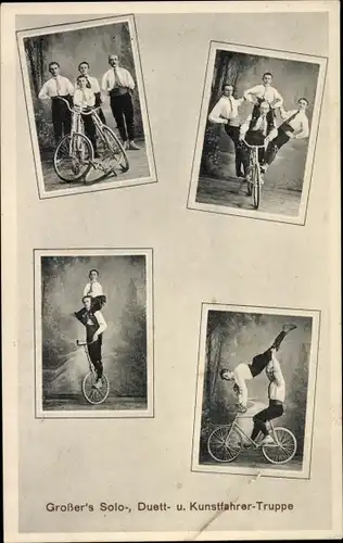 Ak Großer's Solo, Duett und Kunstfahrer Truppe, Fahrräder, Artisten