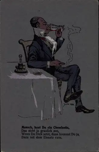 Litho Mann mit Zigarette, Mensch, hast Du ein Chemisette