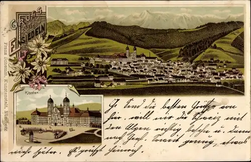 Litho Einsiedeln Kanton Schwyz Schweiz, Gesamtansicht, Kloster