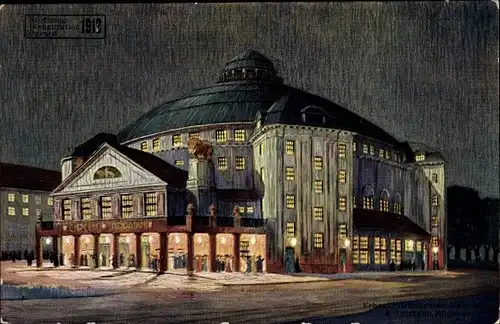 Künstler Ak Dresden Neustadt, Circus Theater Stosch Sarrasani, Portal, Nachtbeleuchtung