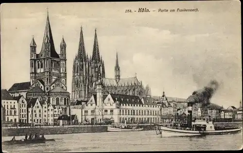 Ak Köln am Rhein, Partie am Frankenwerft, Dom, Dampfer