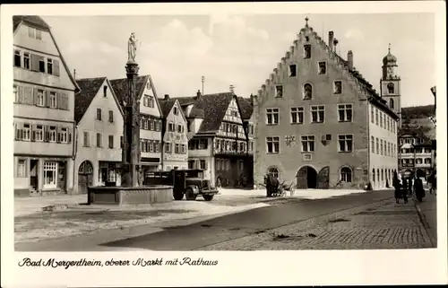 Ak Bad Mergentheim in Tauberfranken, oberer Markt mit Rathaus, Brunnen