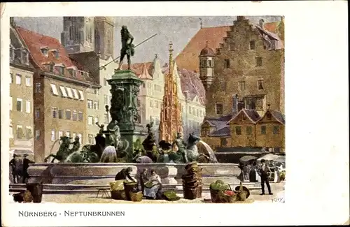 Künstler Ak Kley, Nürnberg in Mittelfranken, Neptunbrunnen