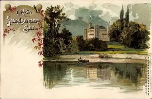 Künstler Litho Starnberg in Oberbayern, Starnberger See, Schloss